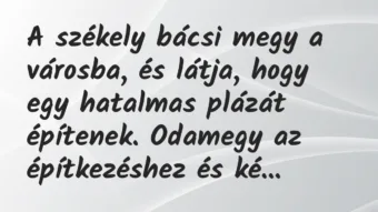 Vicc: A székely bácsi megy a városba, és látja, hogy egy hatalmas plázát építenek… Vicc: A székely bácsi megy a városba, és látja, hogy egy hatalmas plázát építenek…