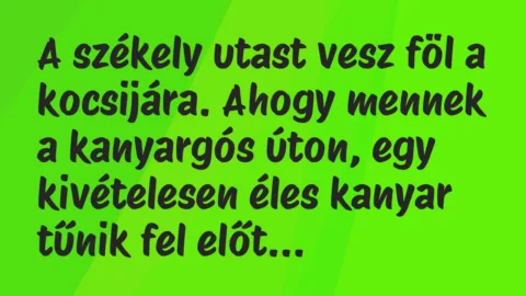 Vicc: A székely utast vesz föl a kocsijára. Ahogy mennek a kanyargós úton,…