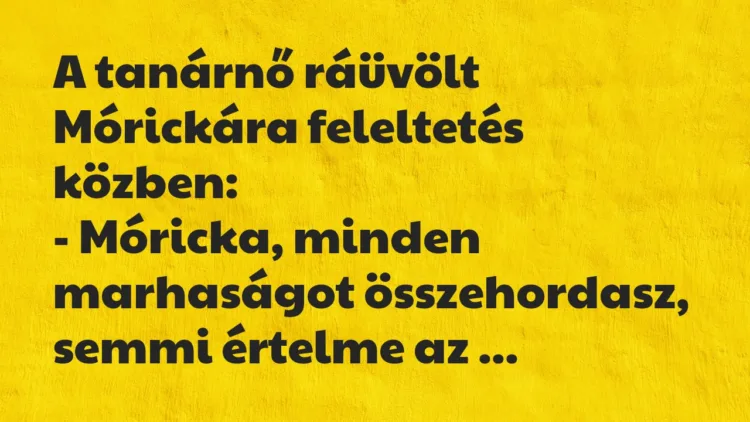 Vicc: A tanárnő ráüvölt Mórickára feleltetés közben… Vicc: A tanárnő ráüvölt Mórickára feleltetés közben…