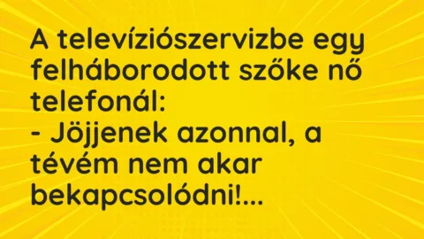 Vicc: A televíziószervizbe egy felháborodott szőke nő telefonál…