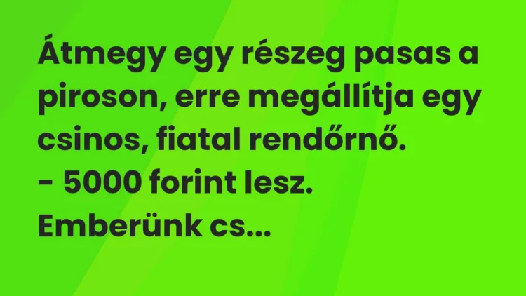 Vicc: Átmegy egy részeg pasas a piroson, erre megállítja egy csinos… Vicc: Átmegy egy részeg pasas a piroson, erre megállítja egy csinos…