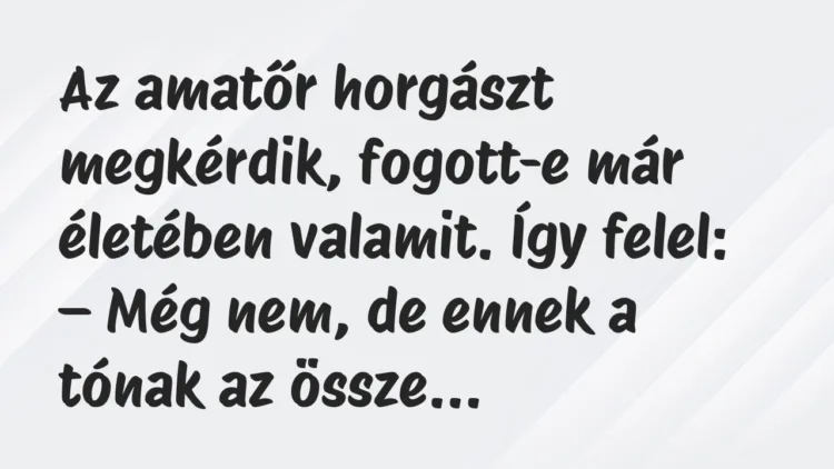 Vicc: Az amatőr horgászt megkérdik, fogott-e már életében valamit. Így felel… Vicc: Az amatőr horgászt megkérdik, fogott-e már életében valamit. Így felel…