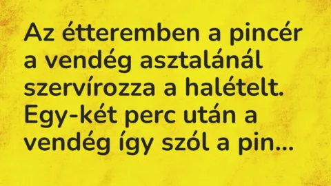 Vicc: Az étteremben a pincér a vendég asztalánál szervírozza a halételt….