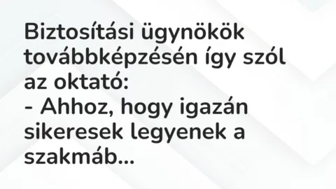 Vicc: Biztosítási ügynökök továbbképzésén így szól az oktató:

– Ahhoz,…