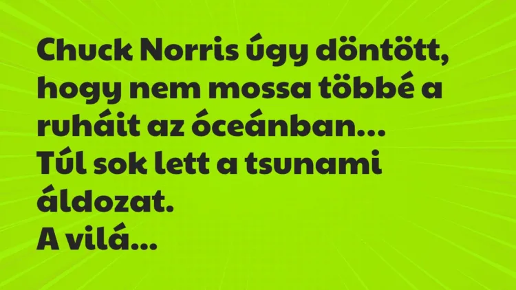 Vicc: Chuck Norris úgy döntött, hogy nem mossa többé a ruháit az óceánban… Vicc: Chuck Norris úgy döntött, hogy nem mossa többé a ruháit az óceánban…