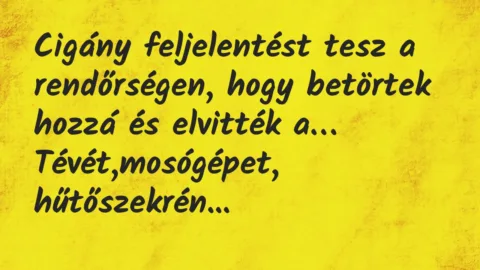 Vicc: Cigány feljelentést tesz a rendőrségen, hogy betörtek hozzá és elvitték…