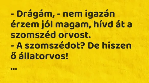 Vicc: – Drágám, – nem igazán érzem jól magam, hívd át a szomszéd…