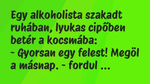Vicc: Egy alkoholista szakadt ruhában, lyukas cipőben betér a…