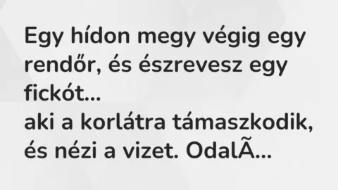 Vicc: Egy hídon megy végig egy rendőr, és észrevesz egy fickót…