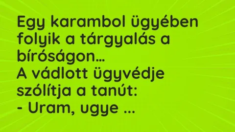 Vicc: Egy karambol ügyében folyik a tárgyalás a bíróságon. A vádlott ügyvédje…