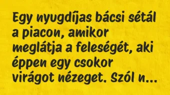Vicc: Egy nyugdíjas bácsi sétál a piacon, amikor meglátja a feleségét… Vicc: Egy nyugdíjas bácsi sétál a piacon, amikor meglátja a feleségét…