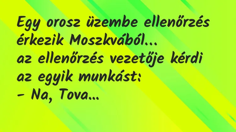 Vicc: Egy orosz üzembe ellenőrzés érkezik Moszkvából, az ellenőrzés vezetője… Vicc: Egy orosz üzembe ellenőrzés érkezik Moszkvából, az ellenőrzés vezetője…