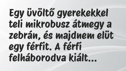 Vicc: Egy üvöltő gyerekekkel teli mikrobusz átmegy a zebrán, és majdnem elüt…