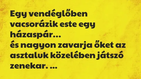 Vicc: Egy vendéglőben vacsorázik este egy házaspár, és nagyon zavarja őket…