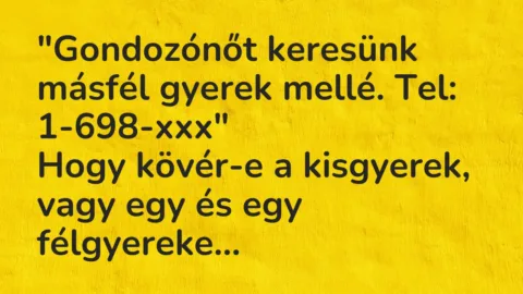 Vicc: “Gondozónőt keresünk másfél gyerek mellé. Tel: 1-698-xxx…
