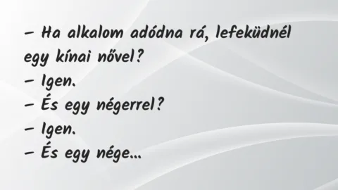 Vicc: Ha alkalom adódna rá, lefeküdnél egy kínai nővel? Vicc: Ha alkalom adódna rá, lefeküdnél egy kínai nővel?