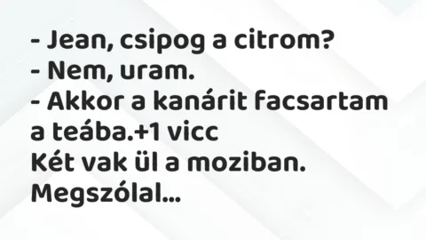 Vicc: – Jean, csipog a citrom?
– Nem, uram.
– Akkor a kanárit… Vicc: – Jean, csipog a citrom?
– Nem, uram.
– Akkor a kanárit…