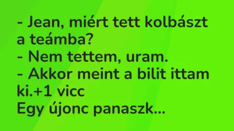 Vicc: – Jean, miért tett kolbászt a teámba?

– Nem tettem, uram.

-…