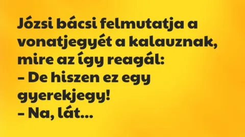 Vicc: Józsi bácsi felmutatja a vonatjegyét a kalauznak, mire az így reagál…
