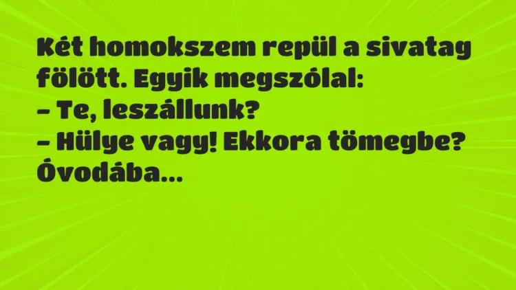 Vicc: Két homokszem repül a sivatag fölött. Egyik megszólal… Vicc: Két homokszem repül a sivatag fölött. Egyik megszólal…