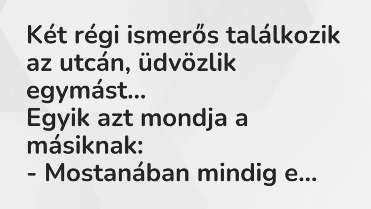 Vicc: Két régi ismerős találkozik az utcán, üdvözlik egymást… Vicc: Két régi ismerős találkozik az utcán, üdvözlik egymást…