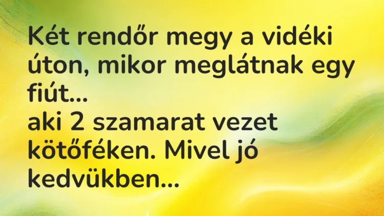 Vicc: Két rendőr megy a vidéki úton, mikor meglátnak egy fiút… Vicc: Két rendőr megy a vidéki úton, mikor meglátnak egy fiút…