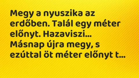 Vicc: Megy a nyuszika az erdőben. Talál egy méter előnyt. Hazaviszi…