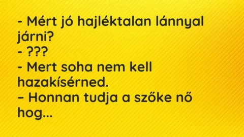 Vicc: Mért jó hajléktalan lánnyal járni?