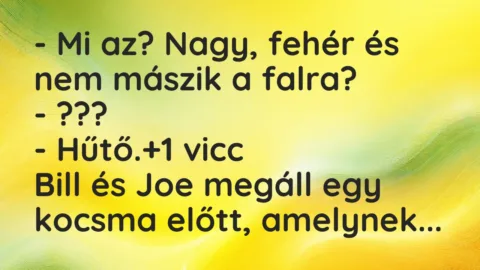 Vicc: – Mi az? Nagy, fehér és nem mászik a falra?

– ???

– Hűtő.
