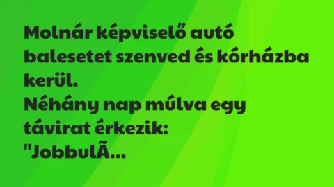 Vicc: Molnár képviselő autó balesetet szenved és kórházba kerül…