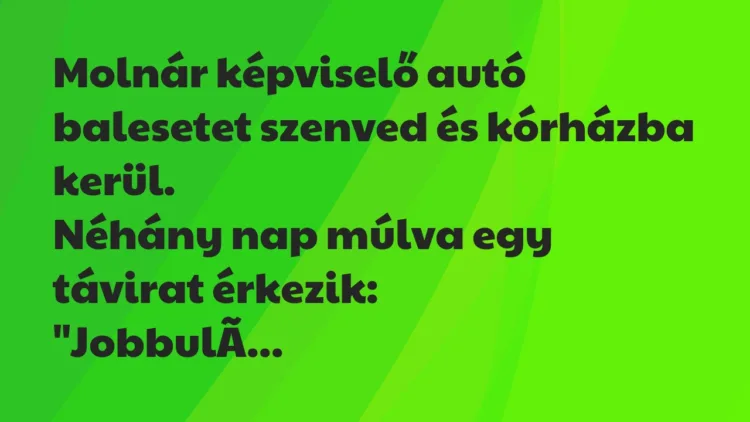 Vicc: Molnár képviselő autó balesetet szenved és kórházba kerül… Vicc: Molnár képviselő autó balesetet szenved és kórházba kerül…