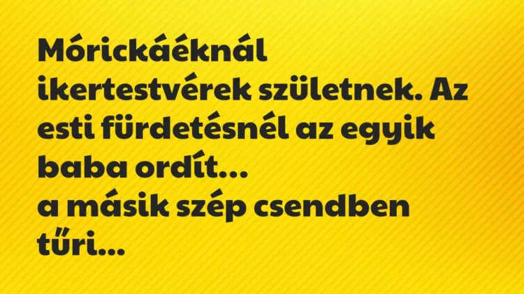Vicc: Mórickáéknál ikertestvérek születnek. Az esti fürdetésnél az egyik baba… Vicc: Mórickáéknál ikertestvérek születnek. Az esti fürdetésnél az egyik baba…