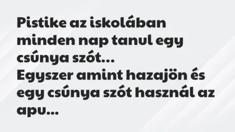Vicc: Pistike az iskolában minden nap tanul egy csúnya szót. Egyszer amint…
