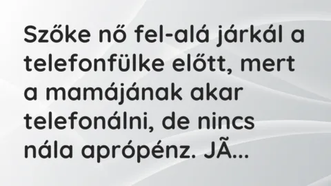 Vicc: Szőke nő fel-alá járkál a telefonfülke előtt, mert a mamájának akar…