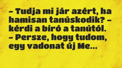 Vicc: – Tudja mi jár azért, ha hamisan tanúskodik? – kérdi a bíró a…