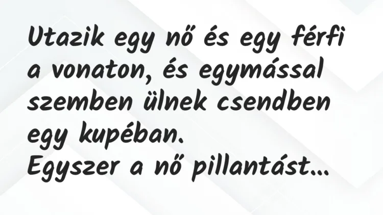 Vicc: Utazik egy nő és egy férfi a vonaton, és egymással szemben ülnek… Vicc: Utazik egy nő és egy férfi a vonaton, és egymással szemben ülnek…