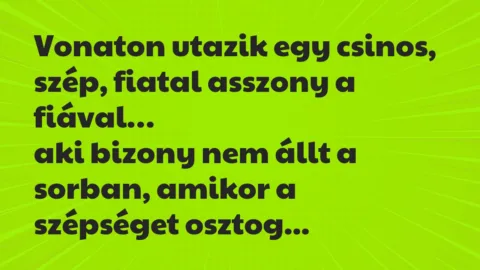 Vicc: Vonaton utazik egy csinos, szép, fiatal asszony a fiával…