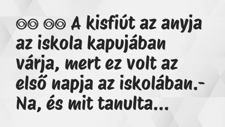 Viccek:
A kisfiút az anyja az iskola kapujában várja,… Viccek:
A kisfiút az anyja az iskola kapujában várja,…
