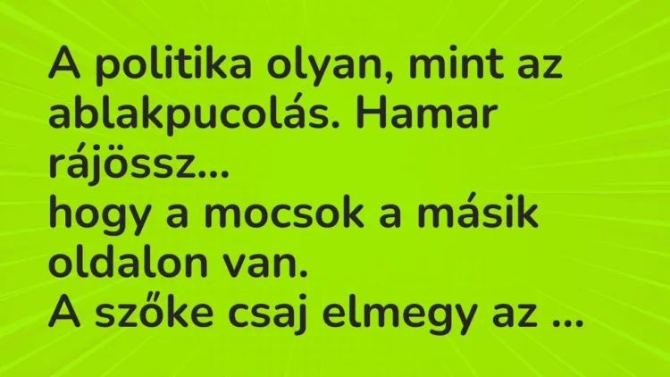 Viccek: A politika olyan, mint az ablakpucolás. Hamar rájössz… Viccek: A politika olyan, mint az ablakpucolás. Hamar rájössz…