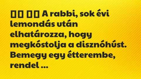 Viccek: 
		  
		  A rabbi, sok évi lemondás után elhatározza, hogy …