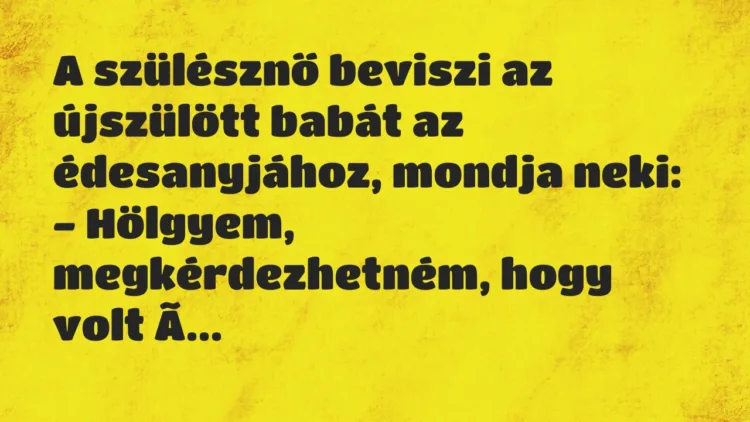 Viccek: A szülésznő beviszi az újszülött babát az édesanyjához, mondja neki… Viccek: A szülésznő beviszi az újszülött babát az édesanyjához, mondja neki…