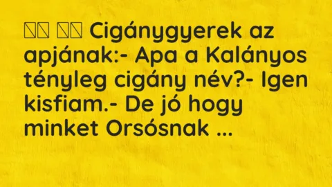 Viccek:
Cigánygyerek az apjának:- Apa a Kalányos… Viccek:
Cigánygyerek az apjának:- Apa a Kalányos…