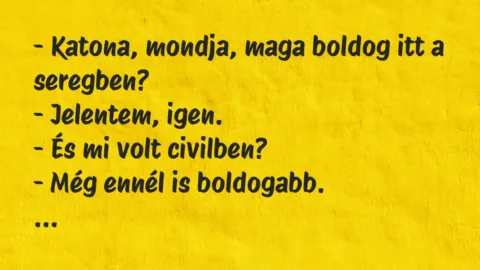 Viccek: Katona, mondja, maga boldog itt a seregben?