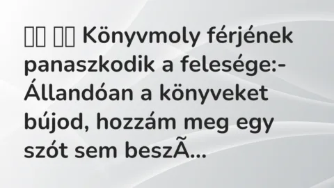 Viccek:
Könyvmoly férjének panaszkodik a felesége:-… Viccek:
Könyvmoly férjének panaszkodik a felesége:-…