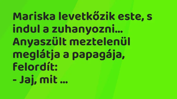 Viccek: Mariska levetkőzik este, s indul a zuhanyozni. Anyaszült meztelenül… Viccek: Mariska levetkőzik este, s indul a zuhanyozni. Anyaszült meztelenül…