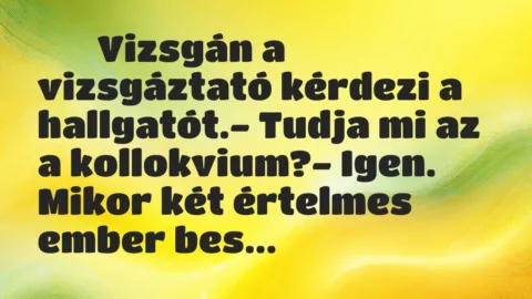 Viccek: 
		  
		  Vizsgán a vizsgáztató kérdezi a hallgatót.-…