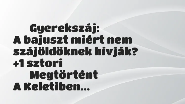Vicces történet:
Gyerekszáj:
A bajuszt miért nem szájöldöknek… Vicces történet:
Gyerekszáj:
A bajuszt miért nem szájöldöknek…
