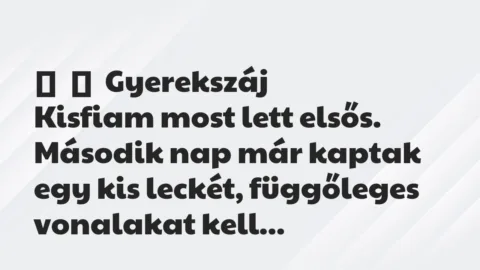 Vicces történet: 
	    	    Gyerekszáj


Kisfiam most lett elsős. Második nap már…