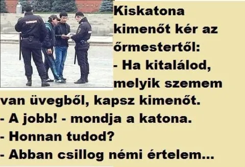 Kiskatona kimenőt kér az őrmestertől...