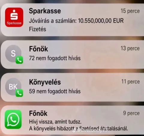 Jóváírás a számlán: 10.550,000,00 EUR...